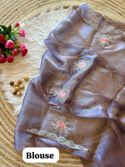 Dusty Lavender Stylish Jimmy Choo Chiffon Saree