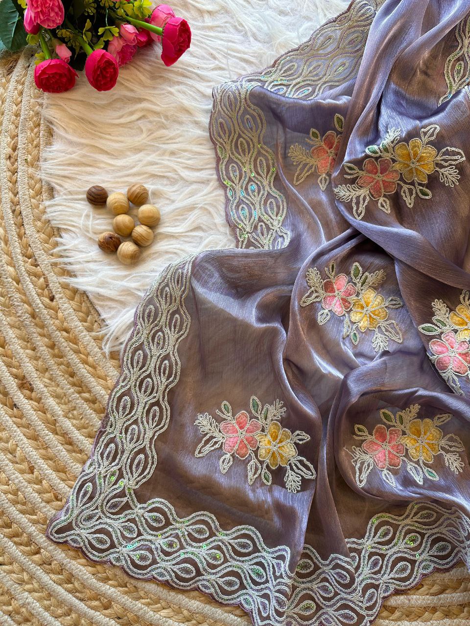 Dusty Lavender Stylish Jimmy Choo Chiffon Saree