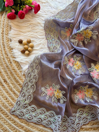 Dusty Lavender Stylish Jimmy Choo Chiffon Saree