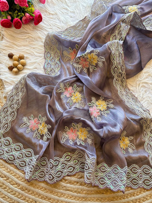 Dusty Lavender Stylish Jimmy Choo Chiffon Saree