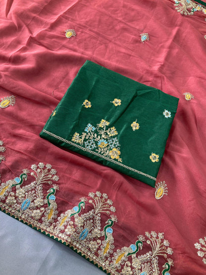 Dusty Pink Wedding Wear Georgette Silk Saree