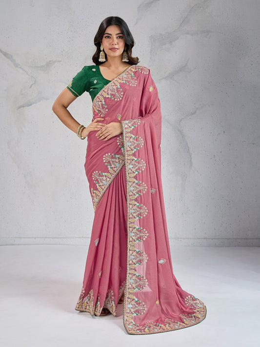Dusty Pink Wedding Wear Georgette Silk Saree