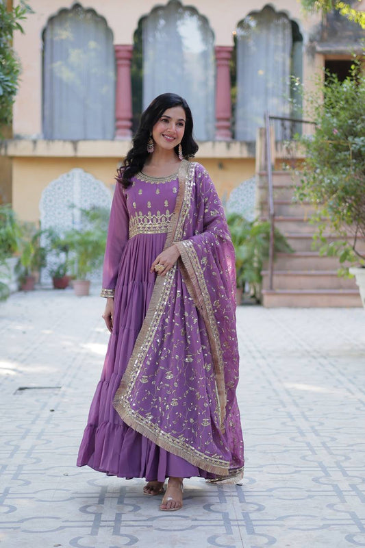 Dusty Purple Designer Georgette Gown With Dupatta