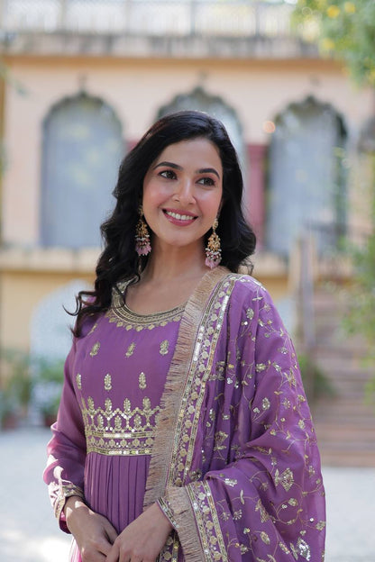 Dusty Purple Designer Georgette Gown With Dupatta