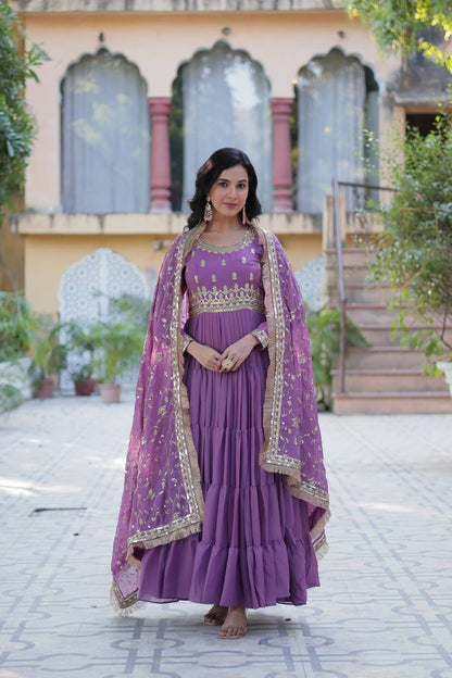 Dusty Purple Designer Georgette Gown With Dupatta