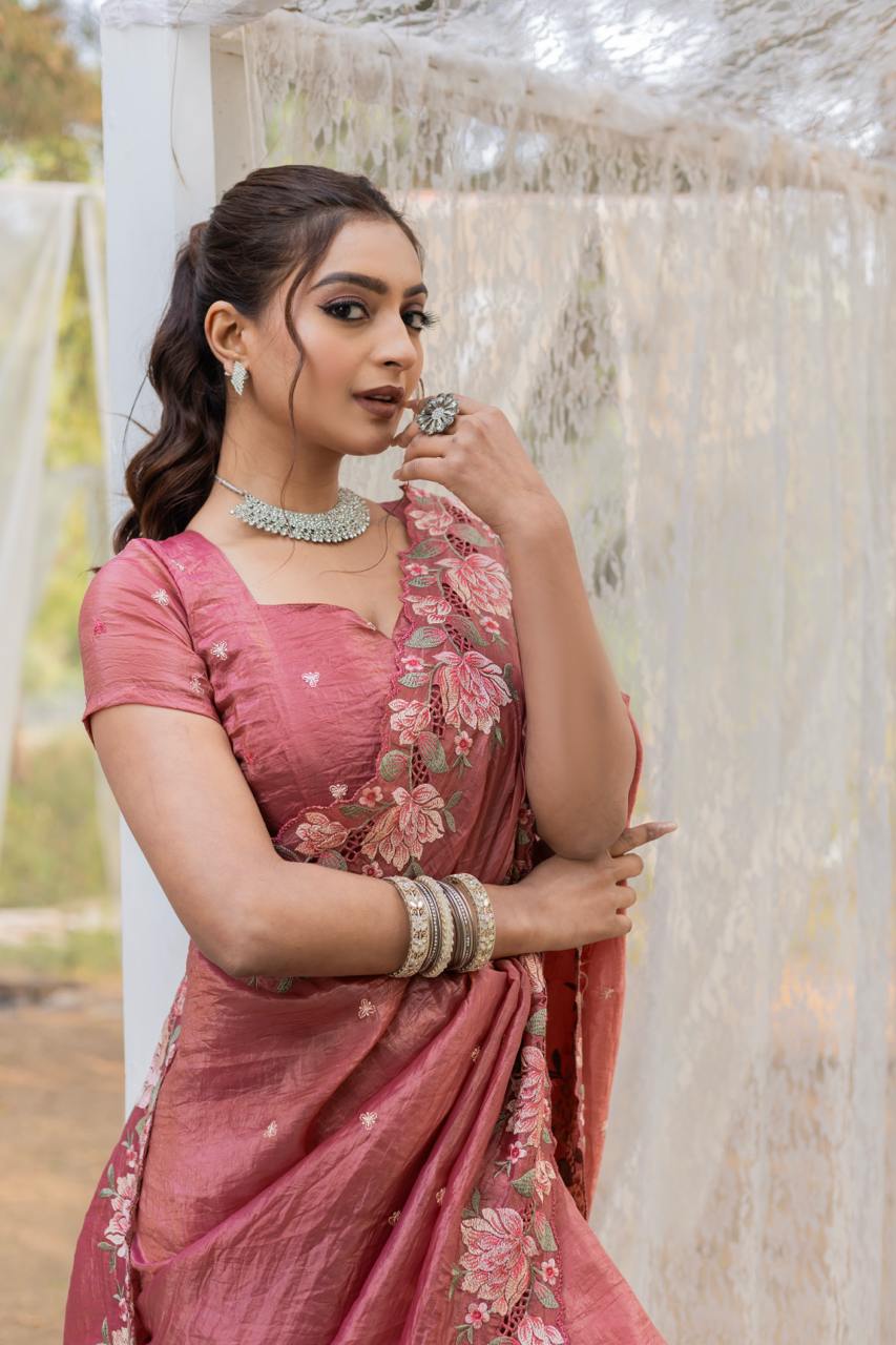 Dusty Rose Crush Silk Saree