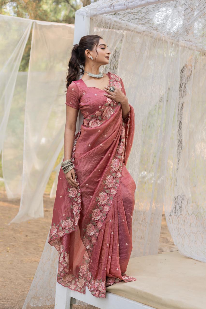 Dusty Rose Crush Silk Saree