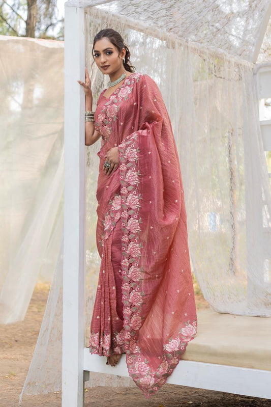 Dusty Rose Crush Silk Saree