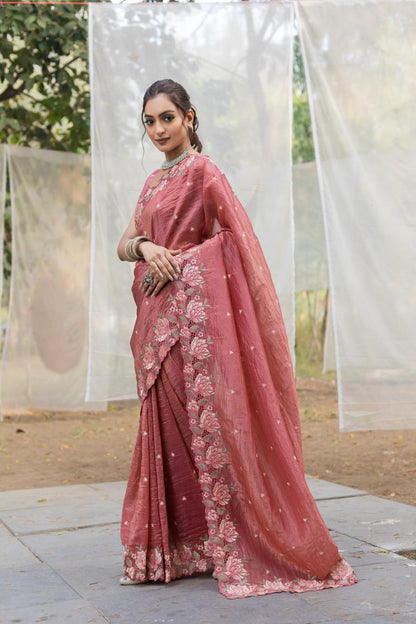 Dusty Rose Crush Silk Saree