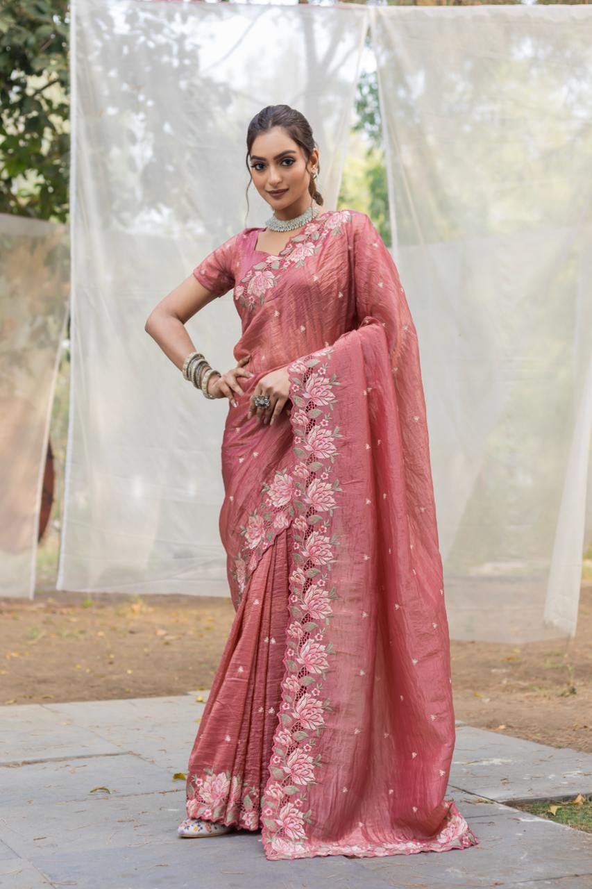 Dusty Rose Crush Silk Saree