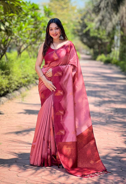 Dusty Rose Kanjivaram Pattu Zari Silk Saree