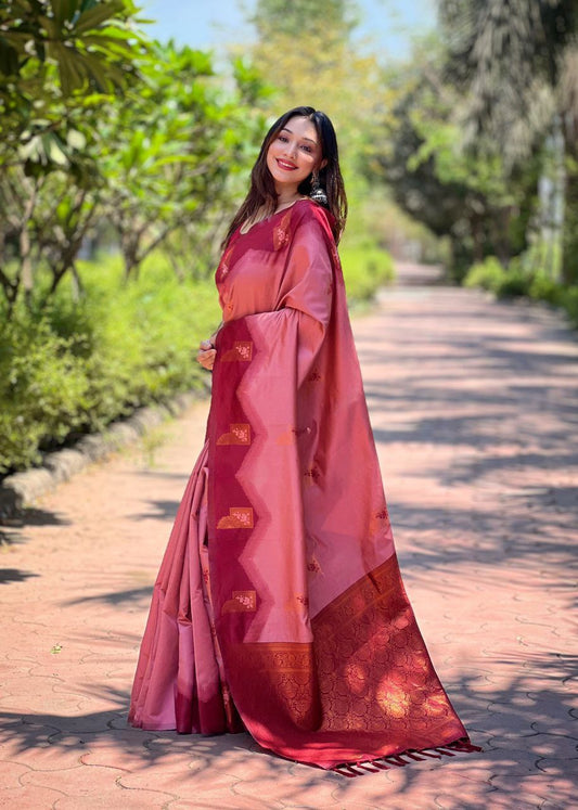 Dusty Rose Kanjivaram Pattu Zari Silk Saree