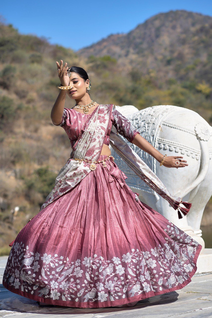 Dusty Rose Manipuri Silk Lehenga Choli