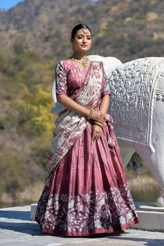 Dusty Rose Manipuri Silk Lehenga Choli