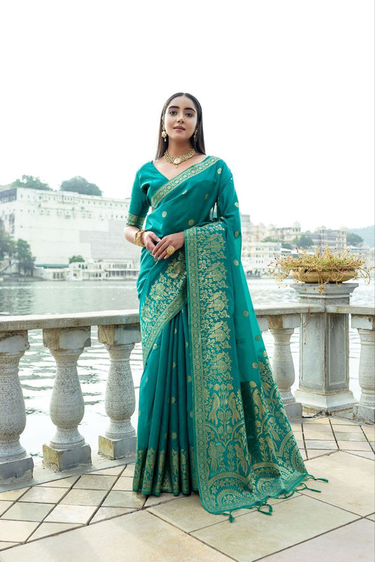 Elf Green Wedding Wear Soft Silk Saree
