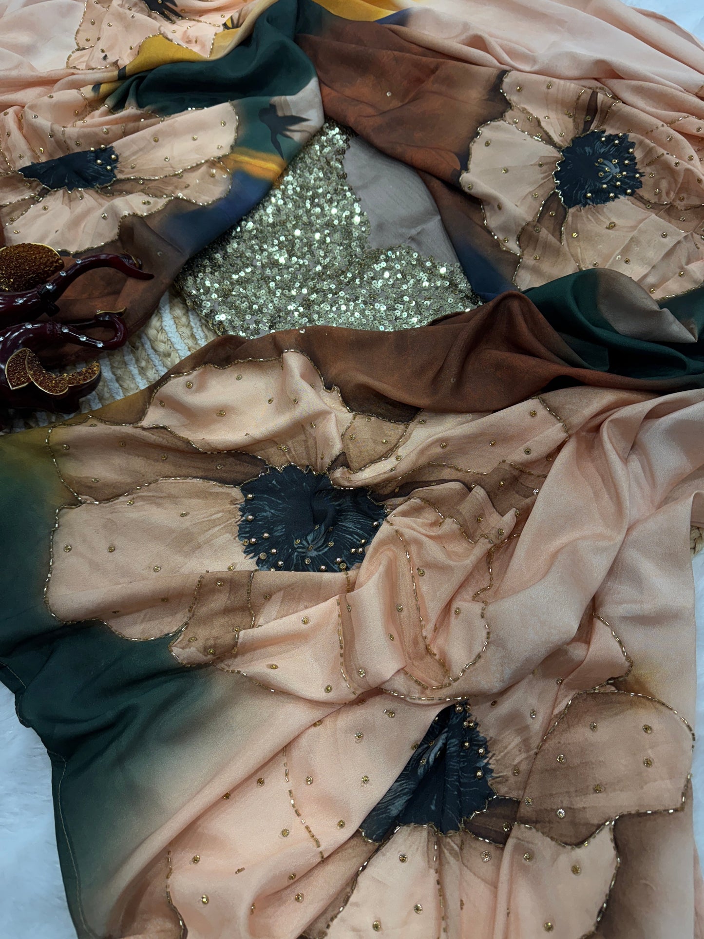 Fancy Designer Satin Crape Saree