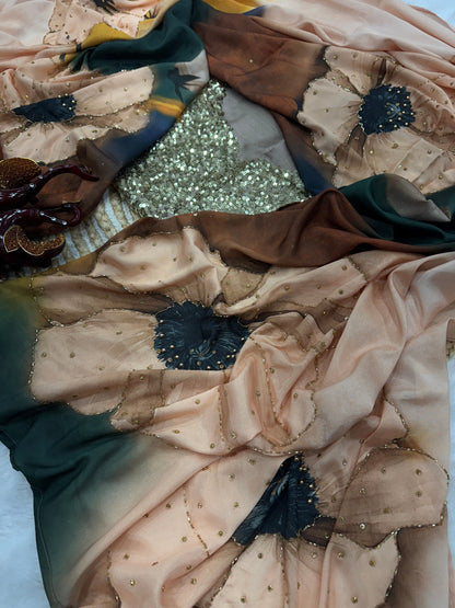 Fancy Designer Satin Crape Saree