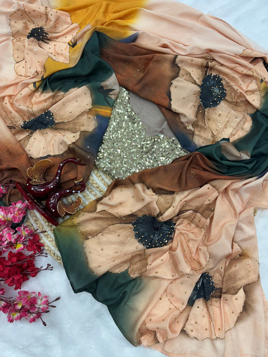 Fancy Designer Satin Crape Saree