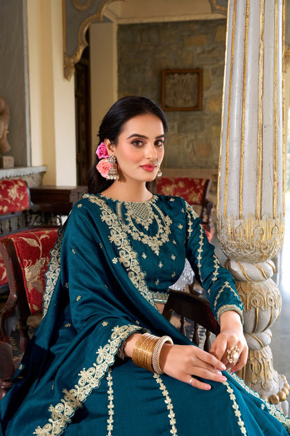 Firozi Designer Wedding Wear Vichitra Silk Lehenga