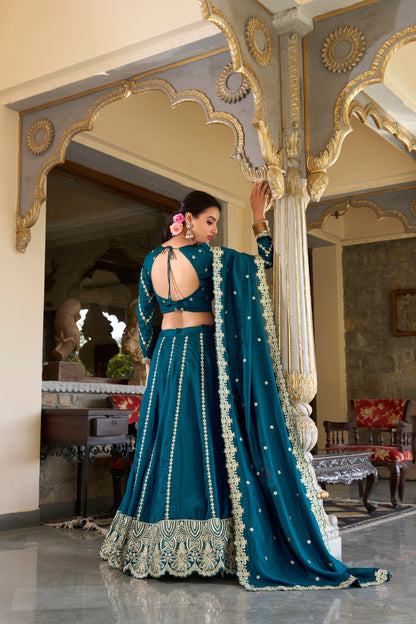 Firozi Designer Wedding Wear Vichitra Silk Lehenga
