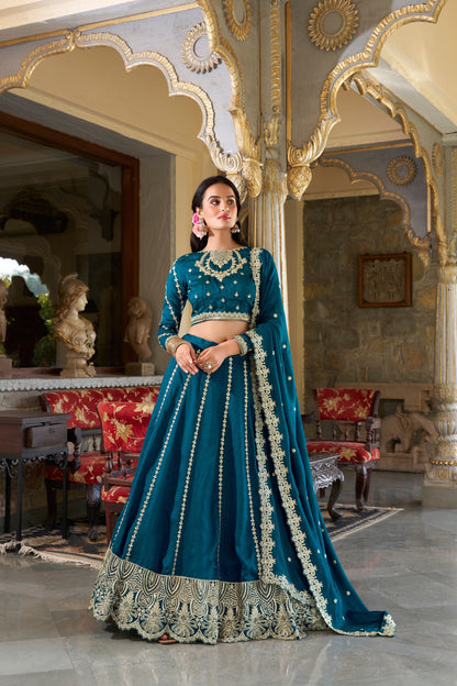 Firozi Designer Wedding Wear Vichitra Silk Lehenga