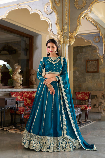 Firozi Designer Wedding Wear Vichitra Silk Lehenga
