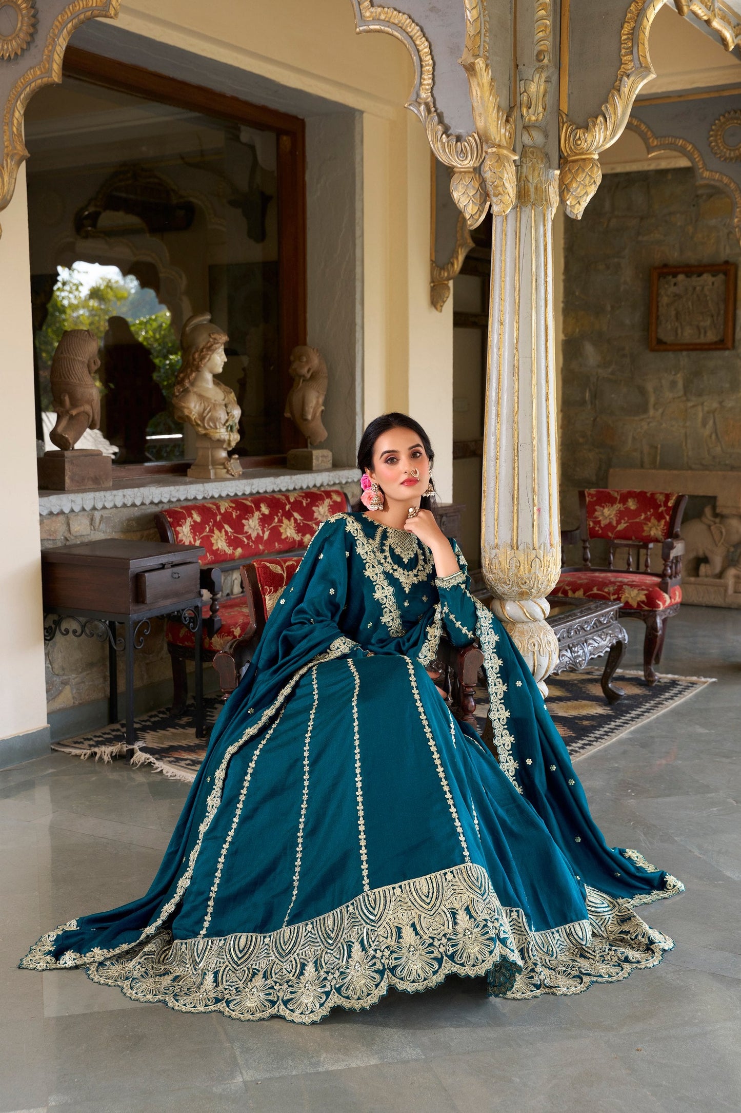 Firozi Designer Wedding Wear Vichitra Silk Lehenga