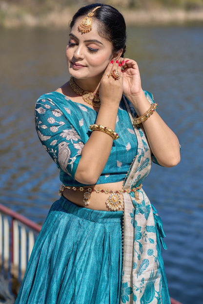 Firozi Manipuri Silk Lehenga Choli