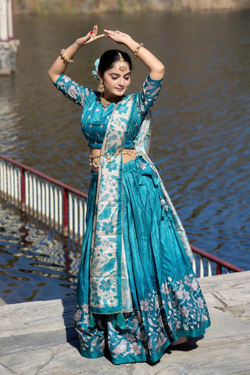 Firozi Manipuri Silk Lehenga Choli