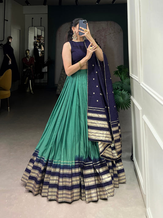 Firozi & Navy Designer Chanderi Lehenga