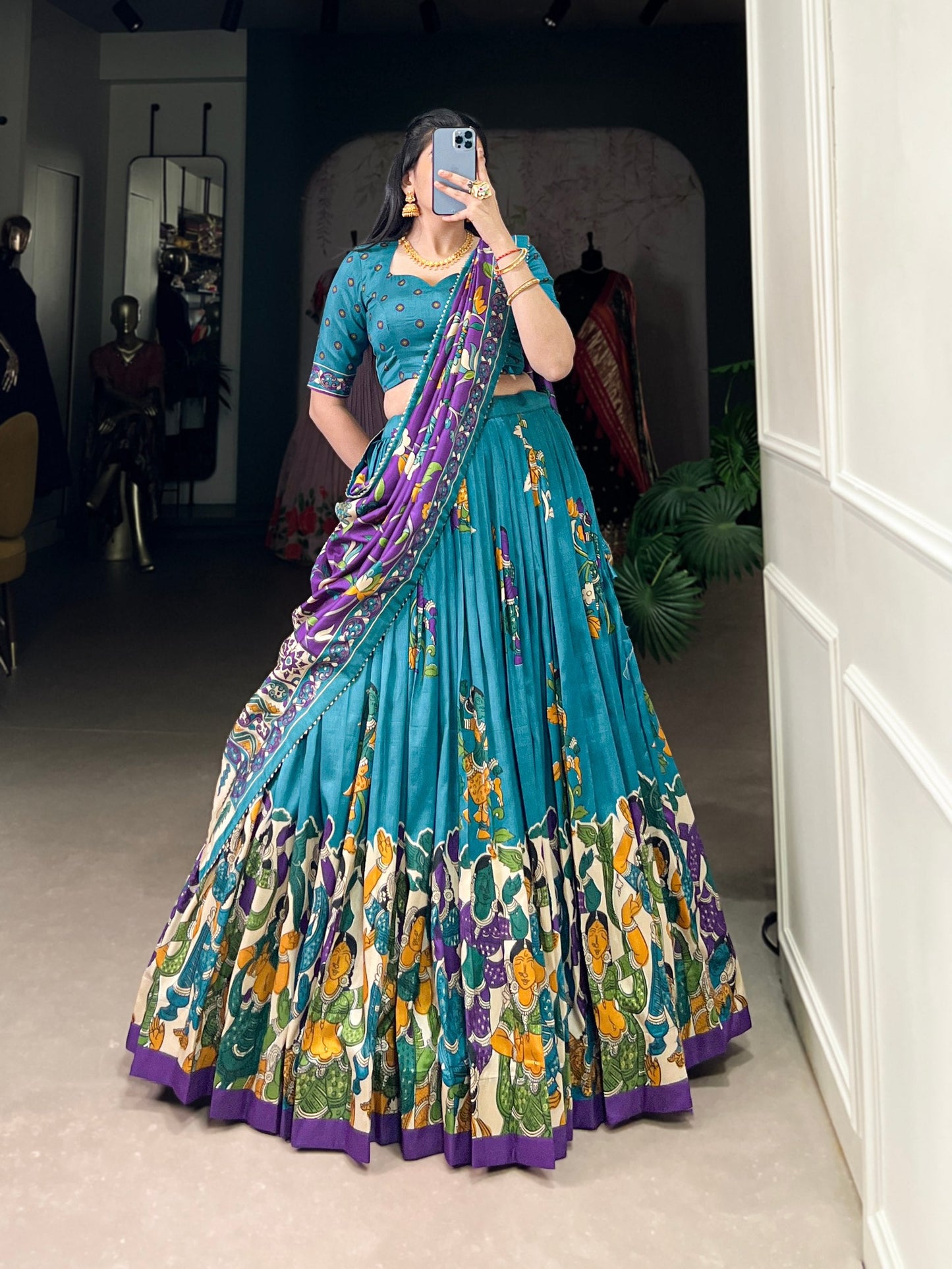 Firozi Traditional Tussar Silk Lehenga Choli