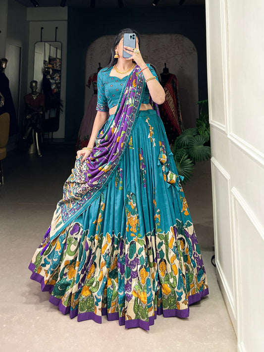 Firozi Traditional Tussar Silk Lehenga Choli