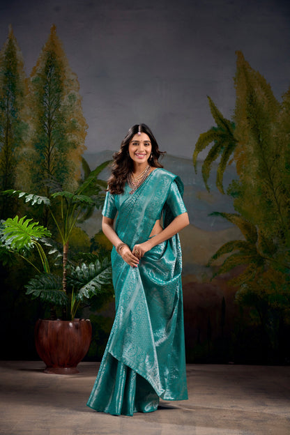 Firozi Wedding Wear Kanjivaram Saree