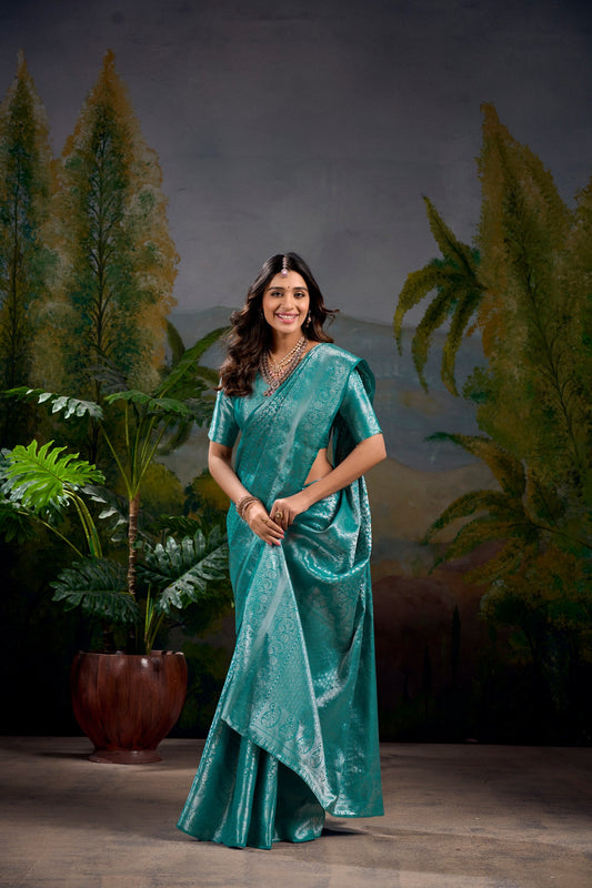 Firozi Wedding Wear Kanjivaram Saree