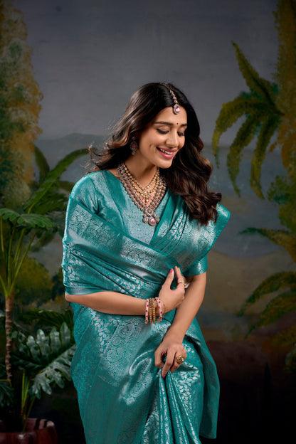 Firozi Wedding Wear Kanjivaram Saree