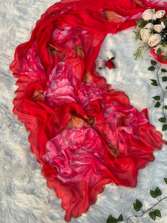 Floral Designer Fancy Chiffon Saree