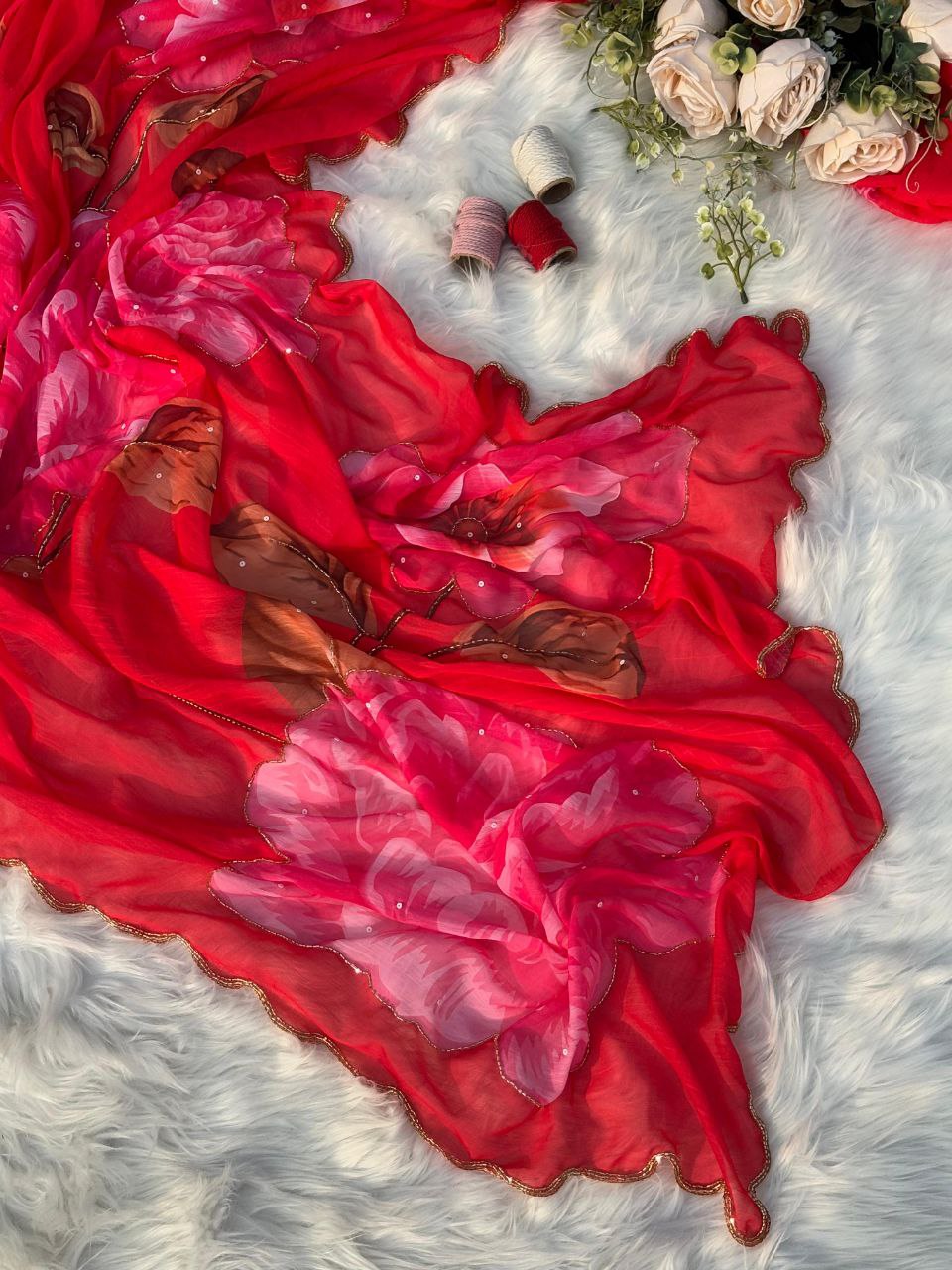 Floral Designer Fancy Chiffon Saree