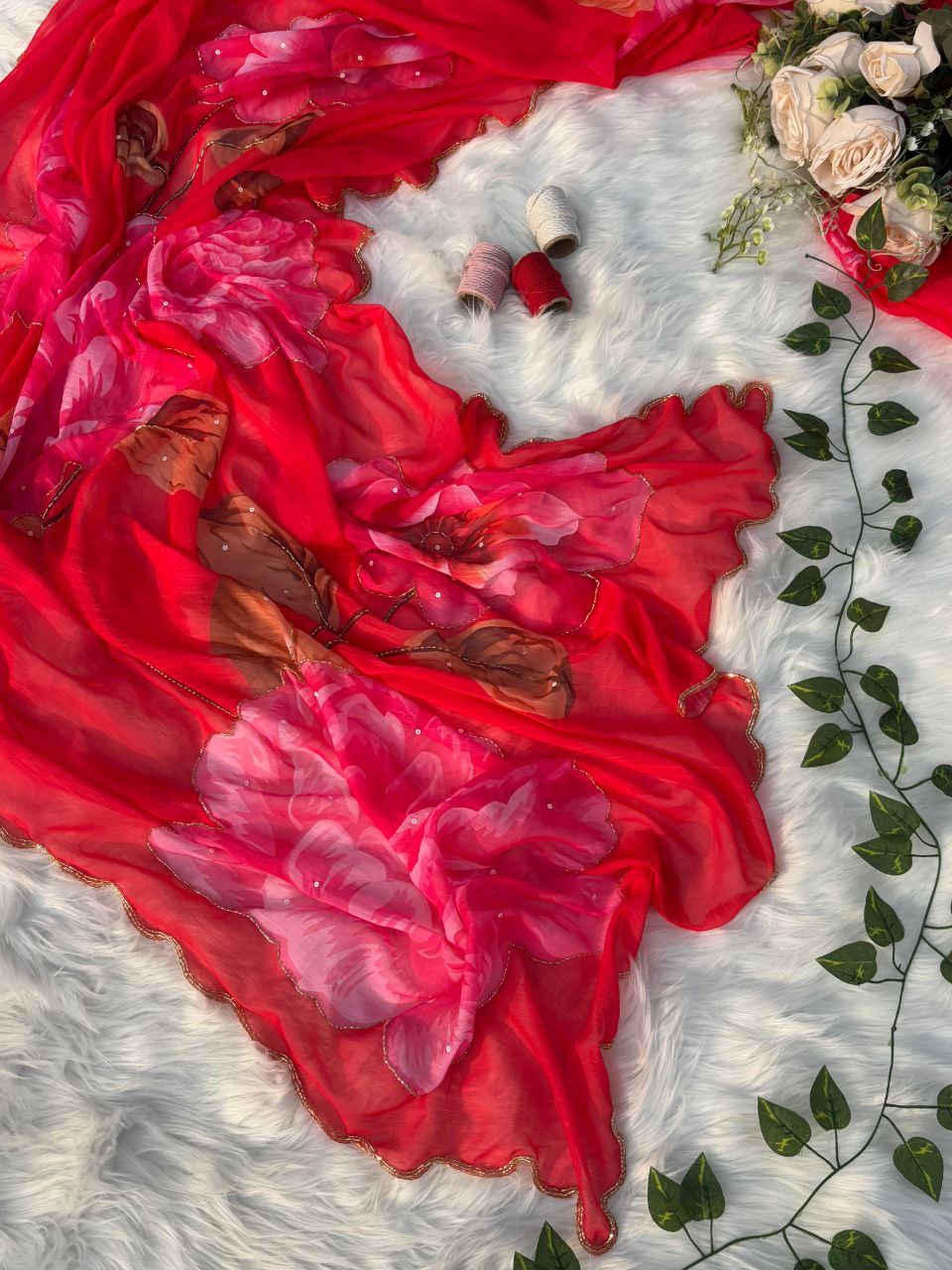 Floral Designer Fancy Chiffon Saree