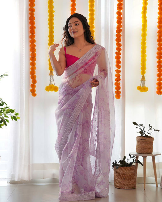 Floral Digital Printed Organza Silk Saree