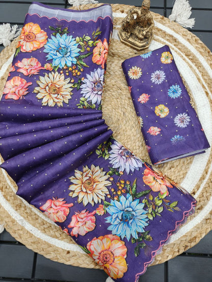 Floral Handloom Tussar Silk Saree With Color Option