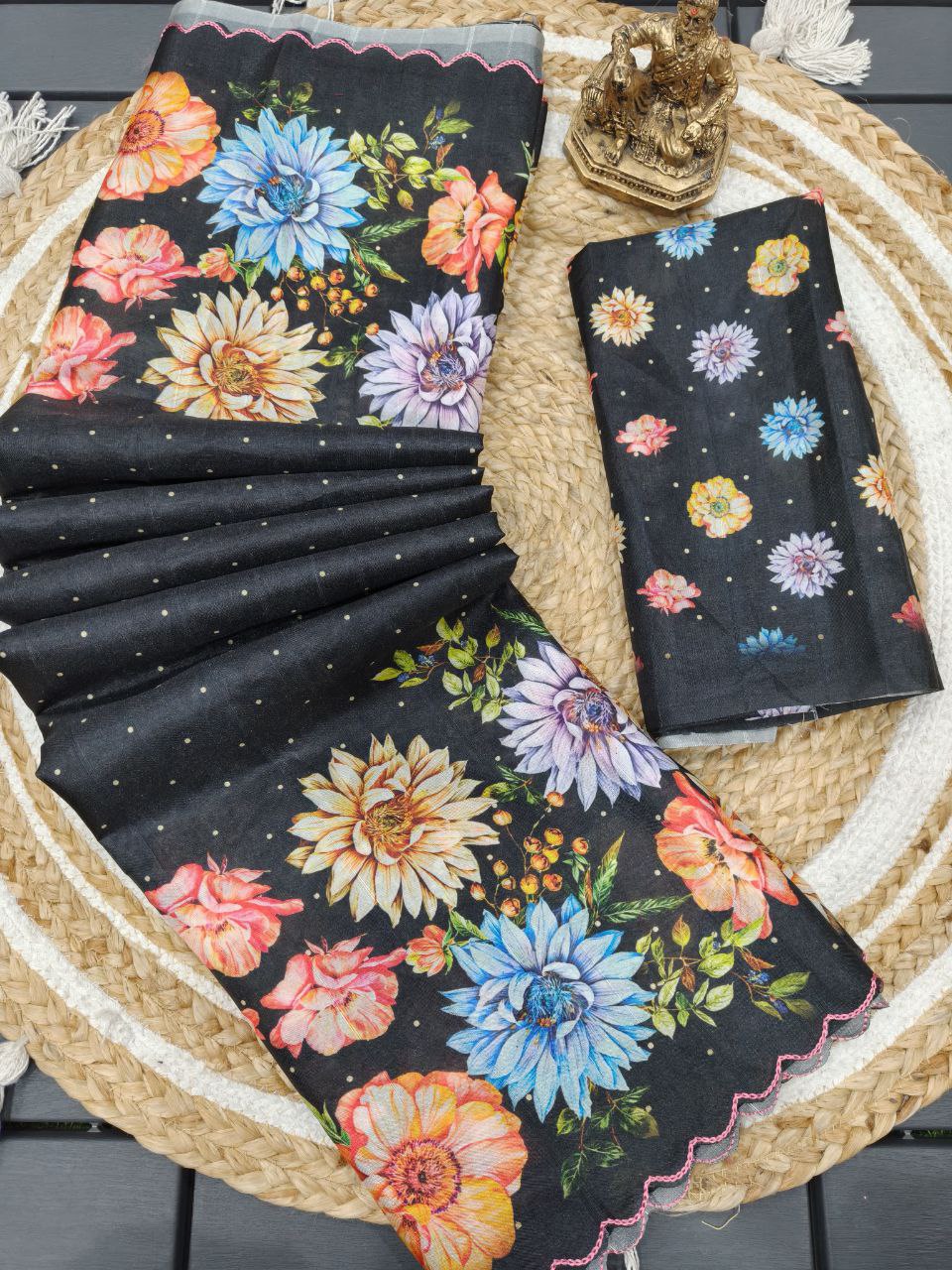 Floral Handloom Tussar Silk Saree With Color Option