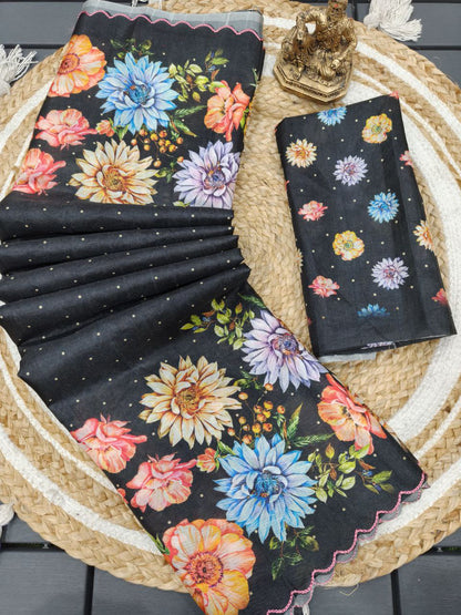 Floral Handloom Tussar Silk Saree With Color Option