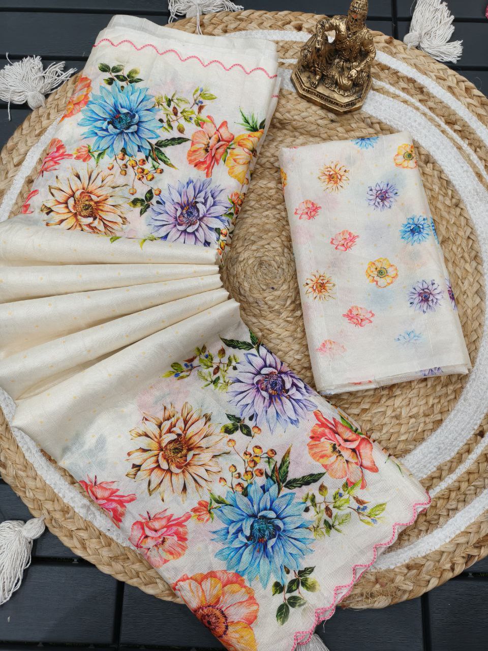 Floral Handloom Tussar Silk Saree With Color Option