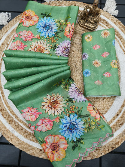 Floral Handloom Tussar Silk Saree With Color Option