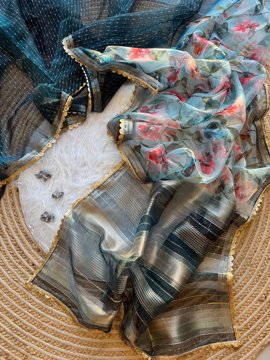 Floral Printed Designer Organza Silk Saree