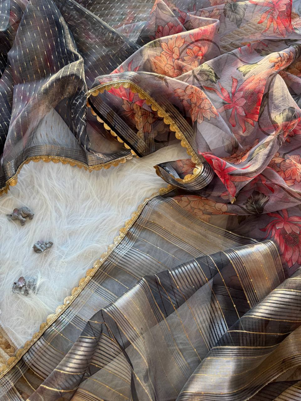 Floral Printed Designer Organza Silk Saree