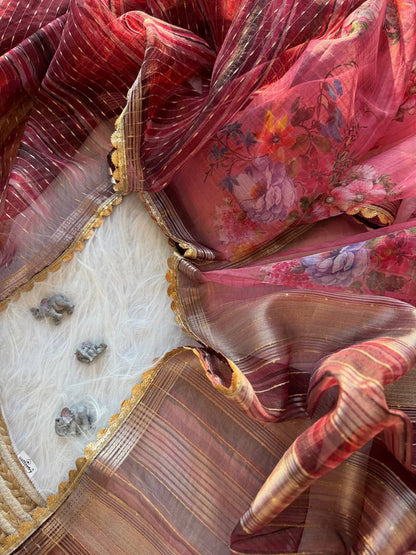 Floral Printed Designer Organza Silk Saree