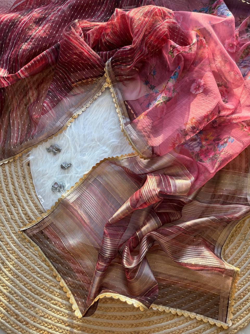 Floral Printed Designer Organza Silk Saree