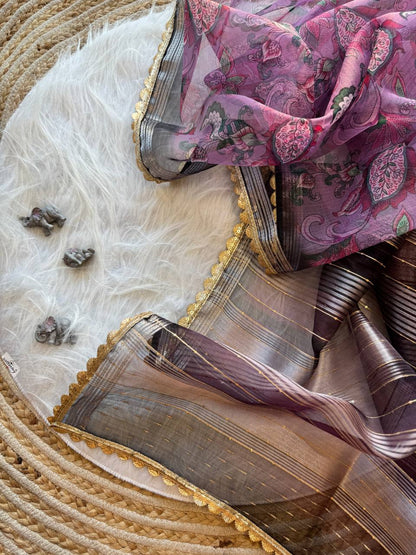 Floral Printed Designer Organza Silk Saree