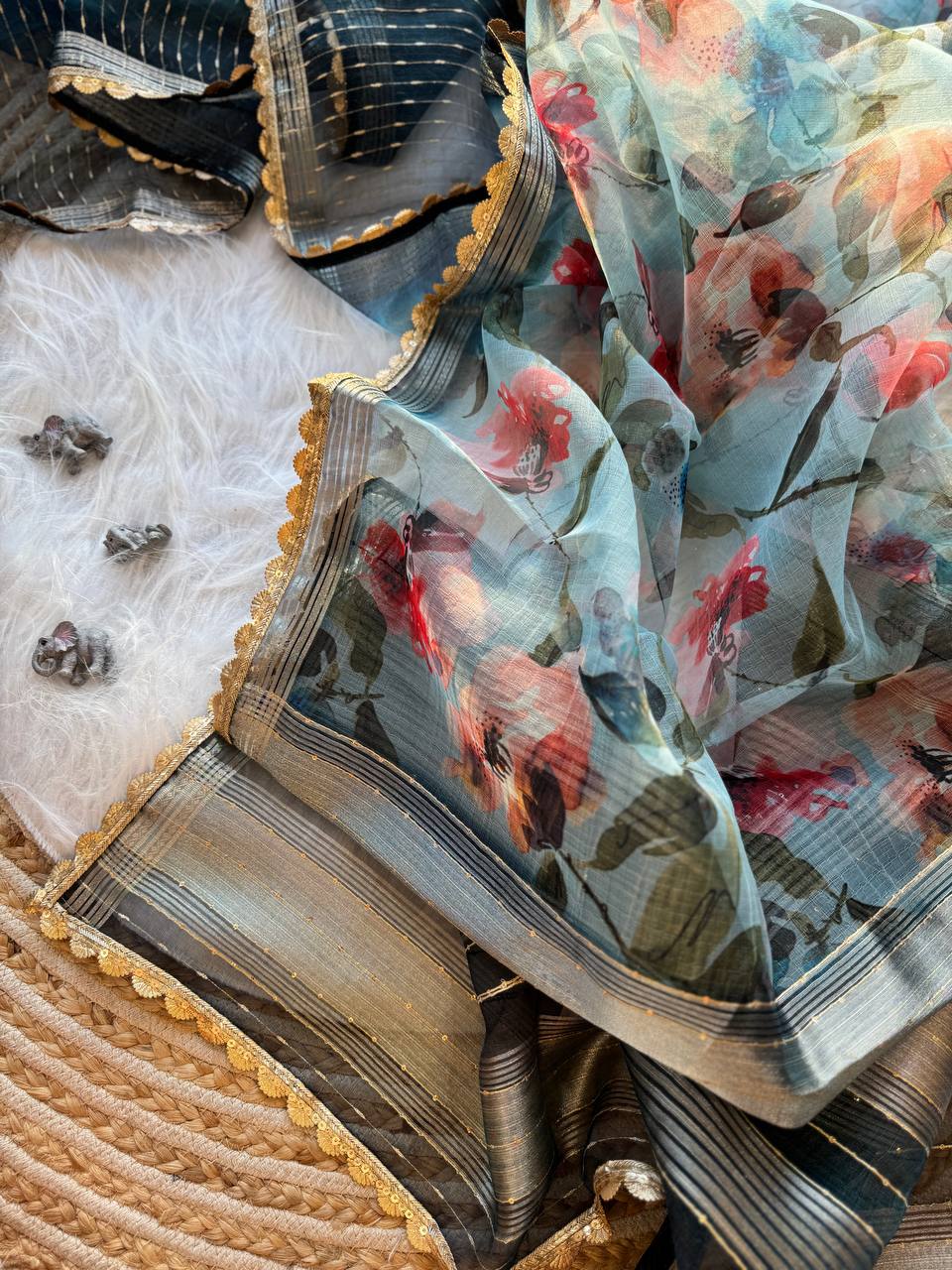 Floral Printed Designer Organza Silk Saree